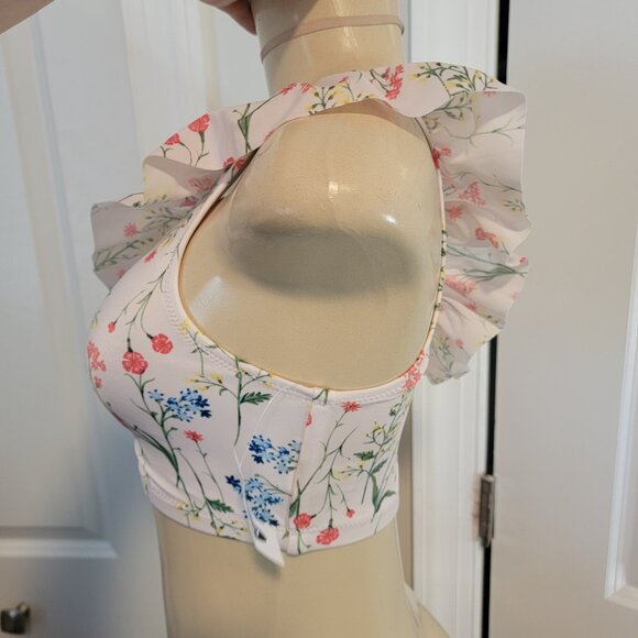 Old Navy Pink Floral Ruffled One-Shoulder Swim Top - Picture 6 of 11